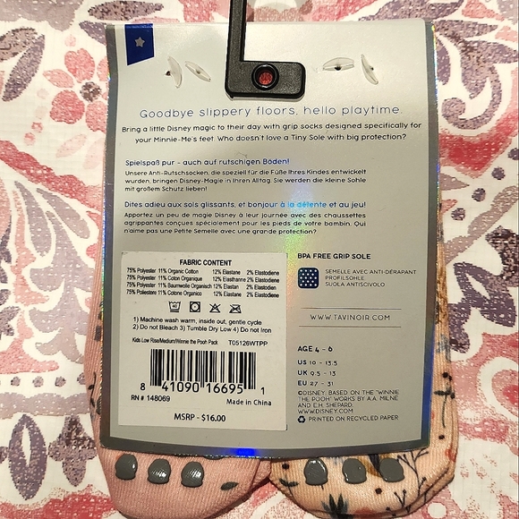 Tavi Noir Disney Winnie The Pooh 2 Pairs Kids Tiny Soles Grip Socks Age 4-6 NWT - Picture 7 of 7